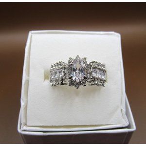 Silver Plate Sparkling Faceted Glass Cocktail Ring Size 9.25